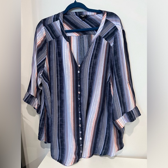 Navy and Peach Striped Torrid 3 Blouse - Picture 1 of 4